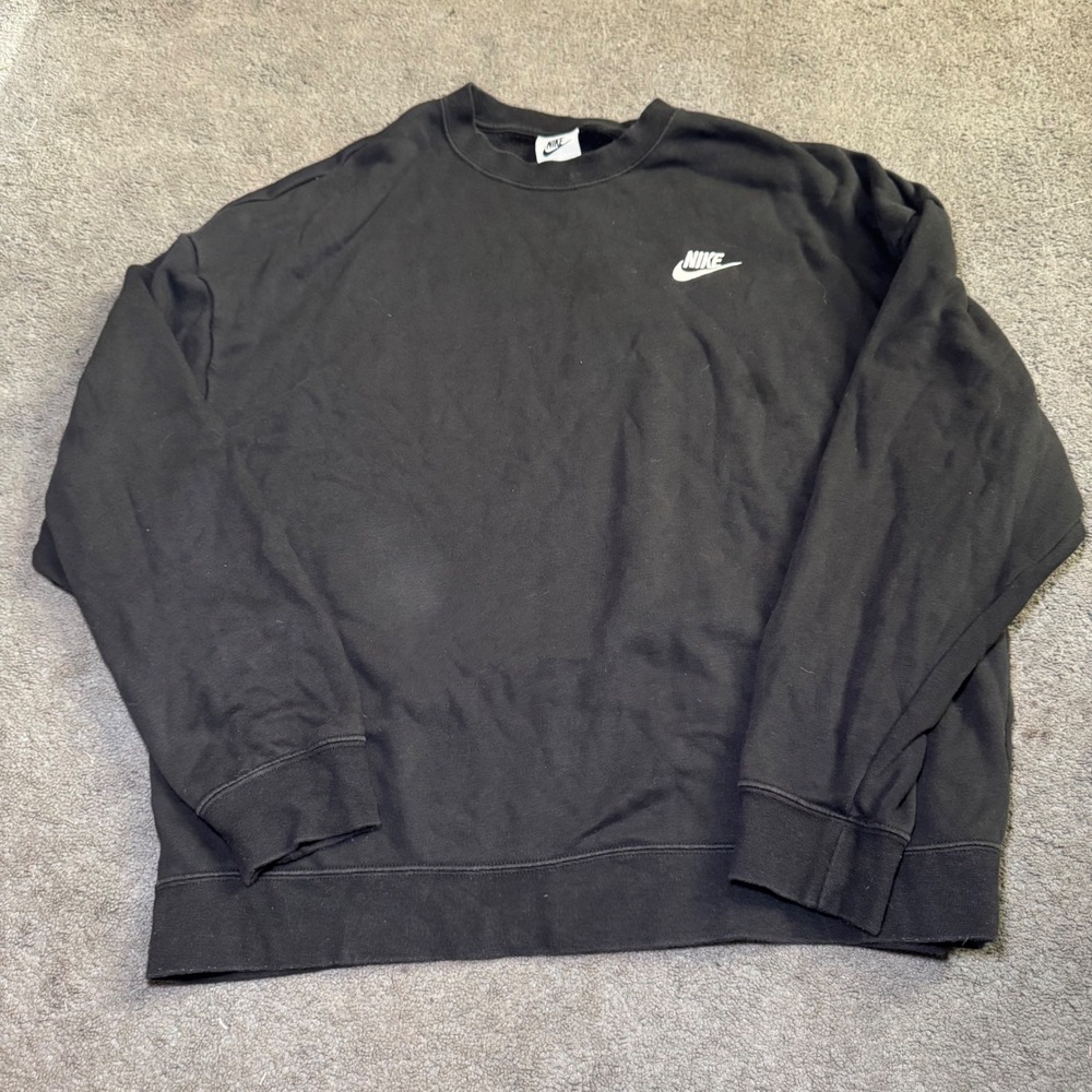 Nike Mens Fleece Crewneck Sweatshirt Black Embroidered Logo Medium Sportswear